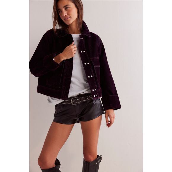 We The Free Suzy Flocked Denim Jacket Wine Burgundy Style 9527440 NWT Size Med - Picture 1 of 12